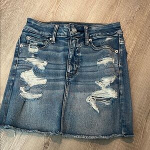 American Eagle Outfitters Blue Distressed Mini Skirt